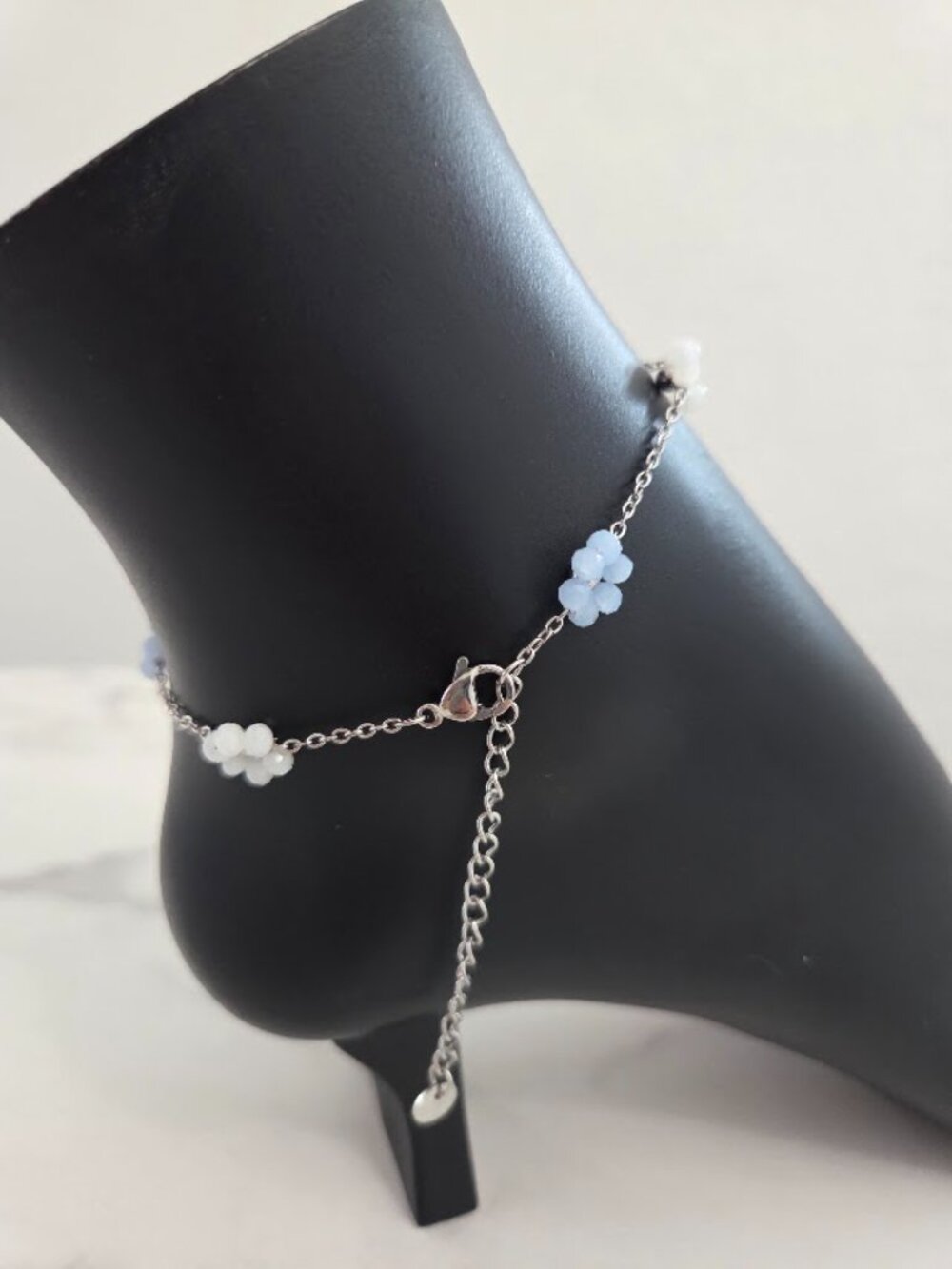 Dainty Pastel Flower Anklet Silver Tone Pink Blue Green Floral Ankle Bracelet - Picture 9 of 17